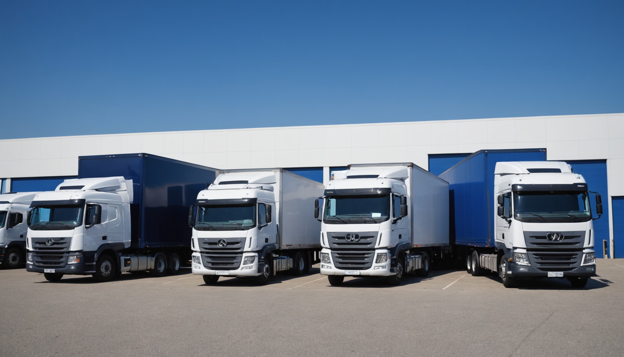 A lineup of Ants-Co logistics trucks parked at the depot